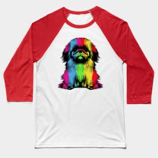 Cute Pekingese Stencil Illustration Baseball T-Shirt